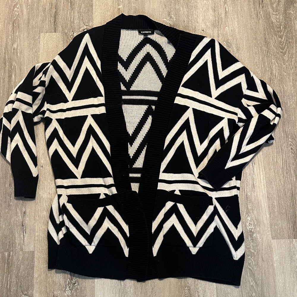 Express Black and White Geometric Cardigan